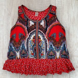 Bila Women's Sleeveless Top Tank Size S Small Boho Style Stunning Print Red